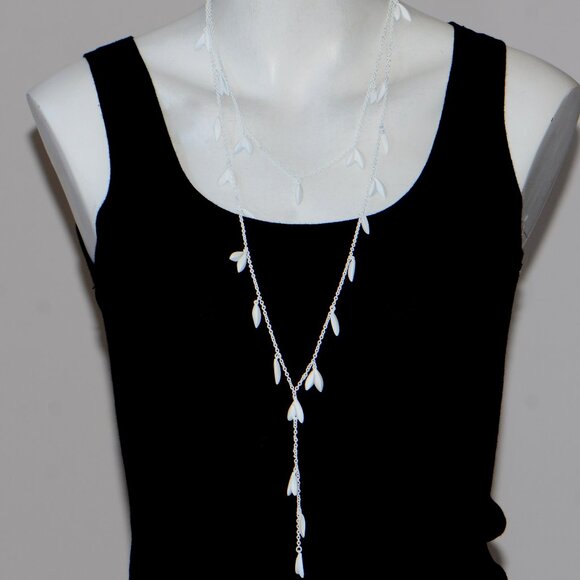 Oscar de la Renta Painted White Leaf Charm Necklace